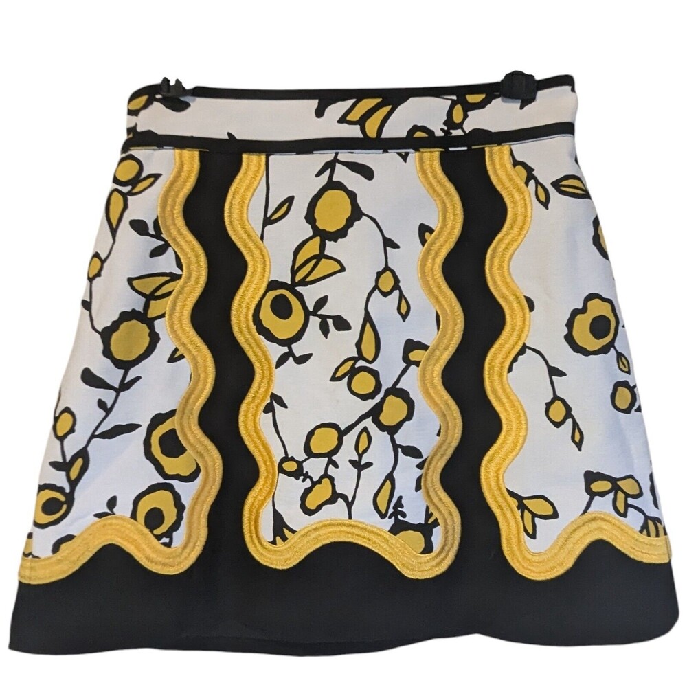 C/MEO Collective White, Black & Yellow Floral A-Line Mini Skirt